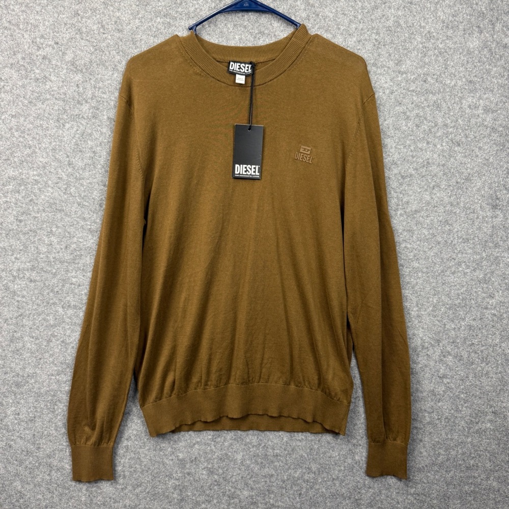 Diesel K-FREEX-NEWPRINT Mens Coffee Brown Cotton Crew Neck Sweater $195 NEW